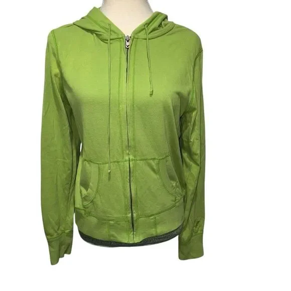 American Eagle Solid Green Women's Hoodie pockets cozy light weight 2000’s L - Picture 2 of 12